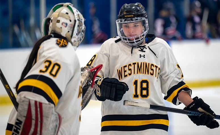 Westminster's Alexandra Whalen and Julia Matyas.