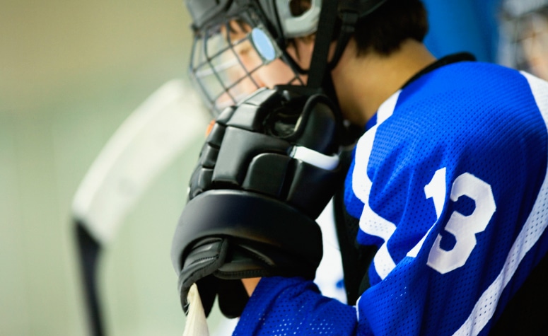 Side profile of an ice hockey player