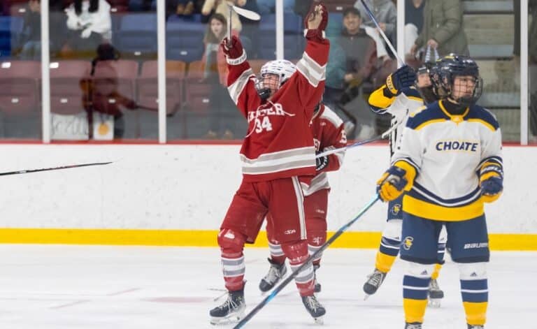 Paisley Meyer celebrates her first of two goals in the Large School final. (Jen Clawson Photo)