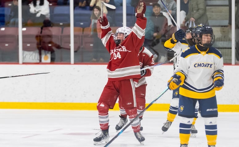 Paisley Meyer celebrates her first of two goals in the Large School final. (Jen Clawson Photo)
