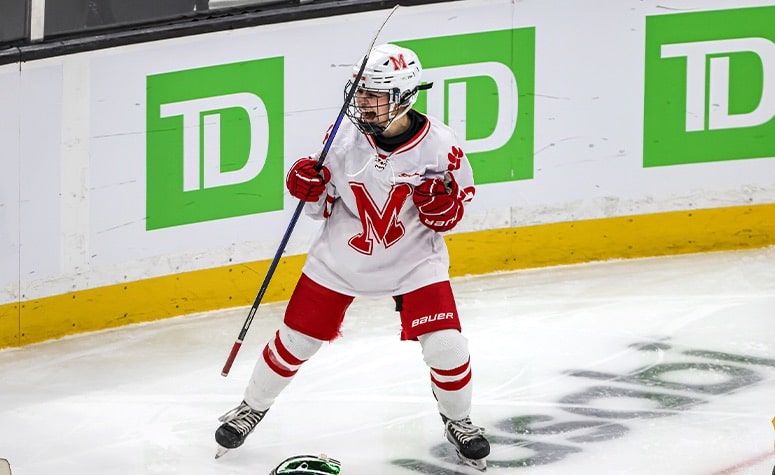 Milton's Sabrina Stone celebrates her goal against King Philip in the MIAA girls Division 2 final. (Brian Kelly/NEHJ)