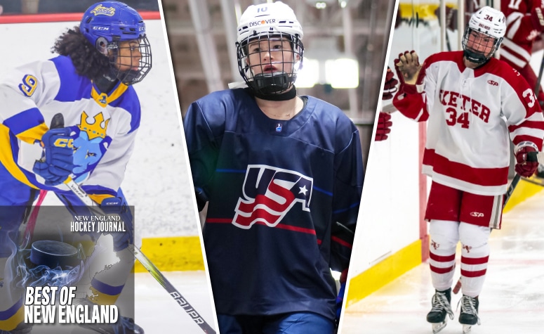 From left to right: Chyna Taylor, Jane Daley and Paisley Meyer. (Brian Kelly/NEHJ; USA Hockey; Patrick Donnelly/NEHJ)