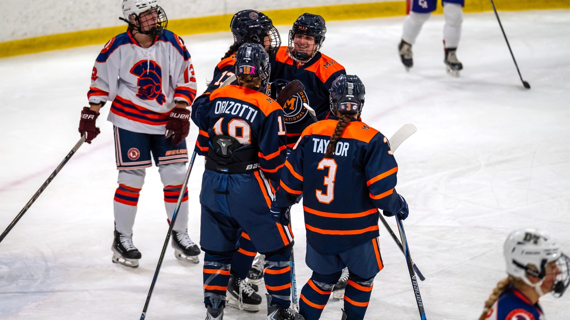 Masters Academy celebrates a goal during the NAHA Labor Day Showcase. (Patrick Donnelly/NEHJ)