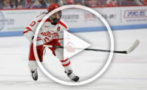 BOSTON, MASSACHUSETTS - NOVEMBER 22: Lane Hutson #20 of the Boston University Terriers skates against the Quinnipiac Bobcats during the first period of the NCAA men's hockey at the Agganis Arena on November 22, 2023 in Boston, Massachusetts. (Photo by Richard T Gagnon/Getty Images)
